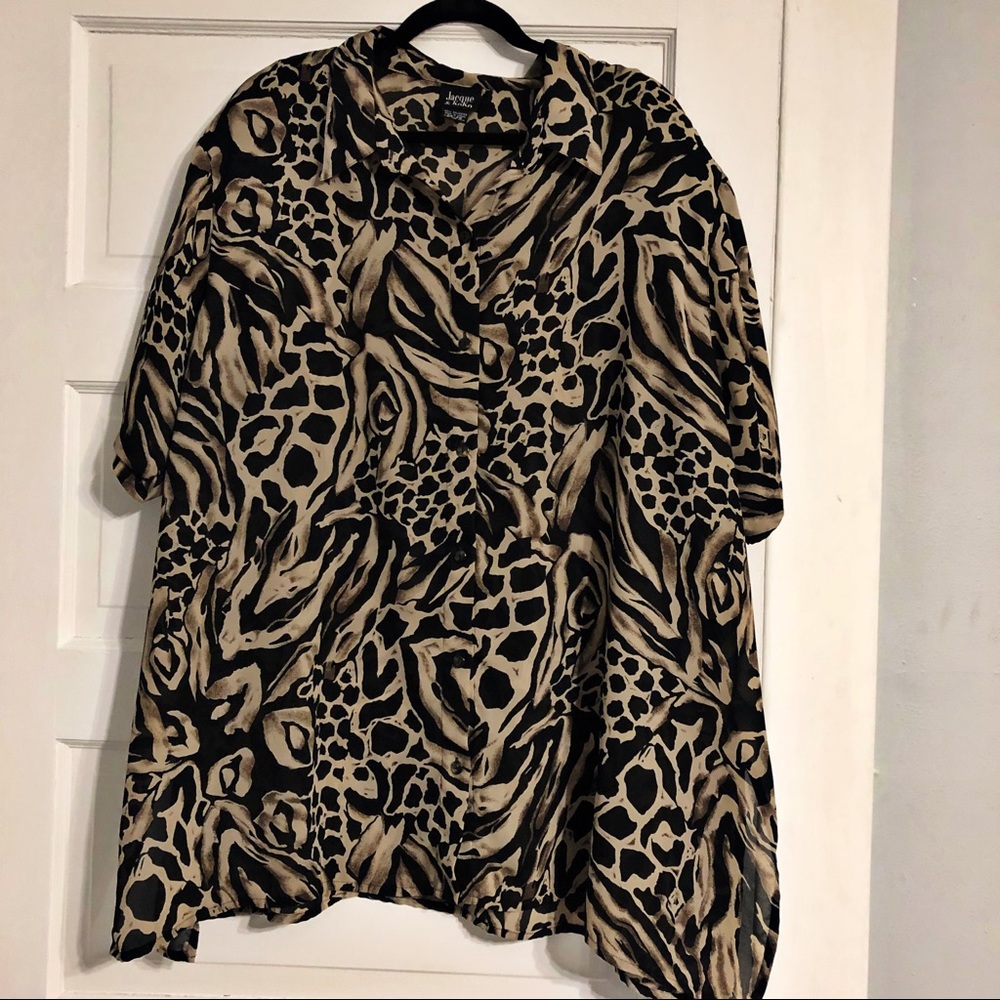 Jacque & Koko Animal Print Sheer Button-Up 26/28